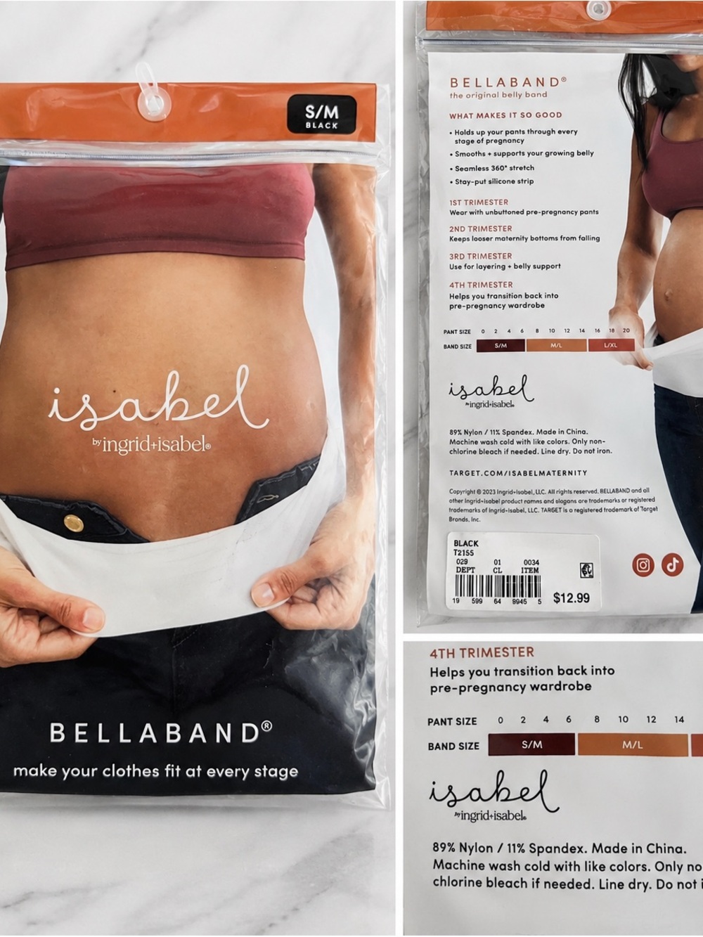BELLABAND Isabel Maternity Belly Band - Black (S/M) NEW